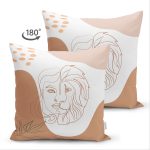 Çift Taraflı Beyaz Zeminde Onedraw Çizimli Bayan Silüeti Dijital Baskılı Modern Süet Yastık Kılıfı Realhomes