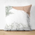 - Suet-K-7343-Gorsel1 - Realhomes Çift Taraflı Beyaz Zeminde Onedraw Çizimli Yaprak Desenli Dijital Baskılı Modern Süet Yastık Kılıfı Realhomes