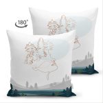 - Suet-K-7345-Gorsel2 - Realhomes Çift Taraflı Beyaz Zemin Üzerinde Manzara Motifli Bayan Silüeti Modern Süet Yastık Kırlent Kılıfı Realhomes