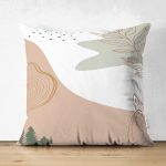 Çift Taraflı Pastel Renkli Onedraw Yaprak Resimli Dijital Baskılı Modern Süet Yastık Kırlent Kılıfı Realhomes