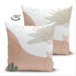 Çift Taraflı Pastel Renkli Onedraw Yaprak Resimli Dijital Baskılı Modern Süet Yastık Kırlent Kılıfı Realhomes