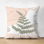 Çift Taraflı Pastel Renkli Yaprak Motifli Dijital Baskılı Modern Süet Yastık Kırlent Kılıfı Realhomes