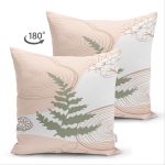 Çift Taraflı Pastel Renkli Yaprak Motifli Dijital Baskılı Modern Süet Yastık Kırlent Kılıfı Realhomes