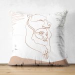 Çift Taraflı Beyaz Zemin Üzerinde Bayan Silüeti Dijital Baskılı Modern Süet Yastık Kırlent Kılıfı Realhomes