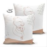 Çift Taraflı Beyaz Zemin Üzerinde Bayan Silüeti Dijital Baskılı Modern Süet Yastık Kırlent Kılıfı Realhomes