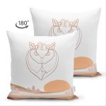 - Suet-K-7351-Gorsel2 - Realhomes Çift Taraflı Beyaz Zemin Üzerinde Onedraw Çizimli Baykuş Desenli Süet Yastık Kırlent Kılıfı Realhomes