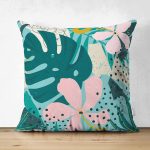 - Suet-K-7353-Gorsel1 - Realhomes Çift Taraflı Renkli Zemin Üzerinde Yaprak Motifli Dijital Baskılı Modern Süet Yastık Kırlent Kılıfı Realhomes