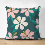 - Suet-K-7355-Gorsel1 - Realhomes Çift Taraflı Renkli Zemin Üzerinde Yaprak Motifli Dijital Baskılı Modern Süet Yastık Kırlent Kılıfı Realhomes