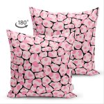 - Suet-K-7364-Gorsel2 - Realhomes Çift Taraflı Siyah Zemin Üzerinde Pembe Renkli Puantiye Desenli Modern Süet Yastık Kırlent Kılıfı Realhomes