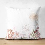 - Suet-K-7374-Gorsel1 - Realhomes Çift Taraflı Beyaz Zemin Üzerinde Onedraw Çizimli Yaprak Motifli Süet Yastık Kırlent Kılıfı Realhomes