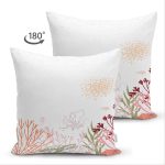 - Suet-K-7374-Gorsel2 - Realhomes Çift Taraflı Beyaz Zemin Üzerinde Onedraw Çizimli Yaprak Motifli Süet Yastık Kırlent Kılıfı Realhomes