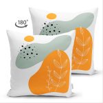 - Suet-K-7377-Gorsel2 - Realhomes Çift Taraflı Beyaz Zemin Üzerinde Onedraw Çizimli Yaprak Motifli Süet Yastık Kırlent Kılıfı Realhomes