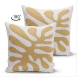 - Suet-K-7381-Gorsel2 - Realhomes Çift Taraflı Renkli Zemin Üzerinde Onedraw Çizimli Yaprak Motifli Süet Yastık Kırlent Kılıfı Realhomes