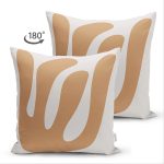 Çift Taraflı Renkli Zemin Üzerinde Onedraw Çizimli Yaprak Motifli Süet Yastık Kırlent Kılıfı Realhomes