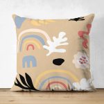 Çift Taraflı Hardal Zeminli Renkli Çiçek Desenli Dijital Baskılı Modern Süet Yastık Kırlent Kılıfı Realhomes