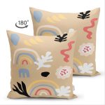 Çift Taraflı Hardal Zeminli Renkli Çiçek Desenli Dijital Baskılı Modern Süet Yastık Kırlent Kılıfı Realhomes