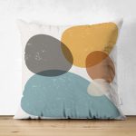 Çift Taraflı Renkli Zemin Üzerinde Onedraw Çizimli Oval Desenli Modern Süet Yastık Kırlent Kılıfı Realhomes