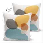 Çift Taraflı Renkli Zemin Üzerinde Onedraw Çizimli Oval Desenli Modern Süet Yastık Kırlent Kılıfı Realhomes