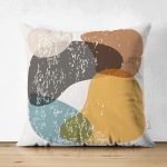 Çift Taraflı Renkli Zemin Üzerinde Onedraw Çizimli Oval Desenli Modern Süet Yastık Kırlent Kılıfı Realhomes