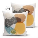 Çift Taraflı Renkli Zemin Üzerinde Onedraw Çizimli Oval Desenli Modern Süet Yastık Kırlent Kılıfı Realhomes