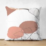 Çift Taraflı Beyaz Zemin Üzerinde Onedraw Çizimli Yaprak Motifli Süet Yastık Kırlent Kılıfı Realhomes