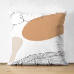 Çift Taraflı Beyaz Zemin Üzerinde Onedraw Çizimli Yaprak Motifli Süet Yastık Kırlent Kılıfı Realhomes