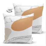 Çift Taraflı Beyaz Zemin Üzerinde Onedraw Çizimli Yaprak Motifli Süet Yastık Kırlent Kılıfı Realhomes