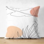 Çift Taraflı Beyaz Zemin Üzerinde Onedraw Çizimli Yaprak Motifli Süet Yastık Kırlent Kılıfı Realhomes