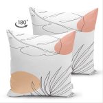 Çift Taraflı Beyaz Zemin Üzerinde Onedraw Çizimli Yaprak Motifli Süet Yastık Kırlent Kılıfı Realhomes