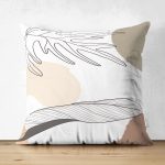 Çift Taraflı Beyaz Zemin Üzerinde Onedraw Çizimli Yaprak Motifli Süet Yastık Kırlent Kılıfı Realhomes
