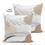 Çift Taraflı Beyaz Zemin Üzerinde Onedraw Çizimli Yaprak Motifli Süet Yastık Kırlent Kılıfı Realhomes