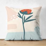 Çift Taraflı Renkli Zeminde Onedraw Çizimli Çiçek Desenli Dijital Baskılı Modern Süet Yastık Kılıfı Realhomes