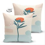 Çift Taraflı Renkli Zeminde Onedraw Çizimli Çiçek Desenli Dijital Baskılı Modern Süet Yastık Kılıfı Realhomes