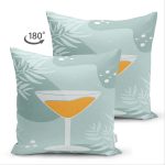 Çift Taraflı Renkli Zeminde Bardak Desenli Dijital Baskılı Modern Süet Yastık Kırlent Kılıfı Realhomes