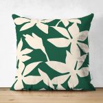 Çift Taraflı Yeşil Zeminde Yaprak Desenli Dijital Baskılı Modern Süet Yastık Kırlent Kılıfı Realhomes