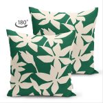 Çift Taraflı Yeşil Zeminde Yaprak Desenli Dijital Baskılı Modern Süet Yastık Kırlent Kılıfı Realhomes