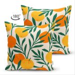 Çift Taraflı Renkli Zeminde Onedraw Çizimli Limon Desenli Dijital Baskılı Modern Süet Yastık Kılıfı Realhomes