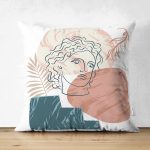 - Suet-K-7404-Gorsel1 - Realhomes  Çift Taraflı Beyaz Zeminde Onedraw Çizimli Erkek Silüeti Dijital Baskılı Modern Süet Yastık Kılıfı Realhomes