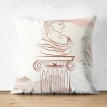 - Suet-K-7405-Gorsel1 - Realhomes Çift Taraflı Beyaz Zeminde Onedraw Çizimli Antik Desenli Dijital Baskılı Modern Süet Yastık Kılıfı Realhomes