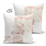 - Suet-K-7405-Gorsel2 - Realhomes Çift Taraflı Beyaz Zeminde Onedraw Çizimli Antik Desenli Dijital Baskılı Modern Süet Yastık Kılıfı Realhomes