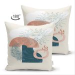 - Suet-K-7406-Gorsel2 - Realhomes Çift Taraflı Renkli Zeminde Onedraw Çizimli Yaprak Desenli Dijital Baskılı Modern Süet Yastık Kılıfı Realhomes