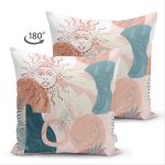 Çift Taraflı Renkli Zeminde Soyut Çizimli Dijital Baskılı Modern Süet Yastık Kırlent Kılıfı Realhomes