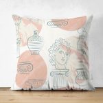 - Suet-K-7411-Gorsel1 - Realhomes Çift Taraflı Renkli Zeminde Onedraw Antik Çizimli Dijital Baskılı Modern Süet Yastık Kırlent Kılıfı Realhomes