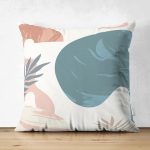 Çift Taraflı Beyaz Zeminde Onedraw Çizimli Yaprak Desenli Dijital Baskılı Modern Süet Yastık Kılıfı Realhomes