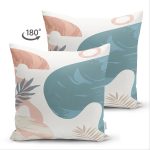 Çift Taraflı Beyaz Zeminde Onedraw Çizimli Yaprak Desenli Dijital Baskılı Modern Süet Yastık Kılıfı Realhomes