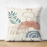 - Suet-K-7417-Gorsel1 - Realhomes Çift Taraflı Renkli Zeminde Antik Motifli Onedraw Çizim Dijital Baskılı Modern Süet Kırlent Kılıfı Realhomes