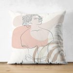 Çift Taraflı Renkli Zeminde Antik Motifli Onedraw Çizim Dijital Baskılı Modern Süet Kırlent Kılıfı Realhomes