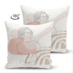 Çift Taraflı Renkli Zeminde Antik Motifli Onedraw Çizim Dijital Baskılı Modern Süet Kırlent Kılıfı Realhomes