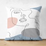 - Suet-K-7423-Gorsel1 - Realhomes  Çift Taraflı Renkli Zeminde Onedraw Çizimli Bayan Silüeti Dijital Baskılı Modern Süet Yastık Kılıfı Realhomes