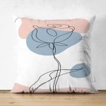 - Suet-K-7424-Gorsel1 - Realhomes  Çift Taraflı Beyaz Zeminde Onedraw Çizimli Gül Motifli Süet Yastık Kırlent Kılıfı Realhomes